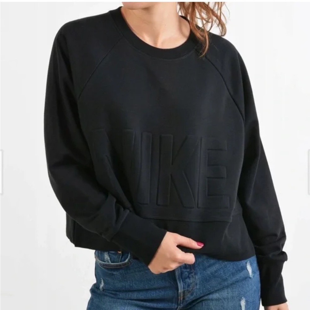 Nike versa crop embossed logo crew sweatshirt top black size Medium - Picture 1 of 7